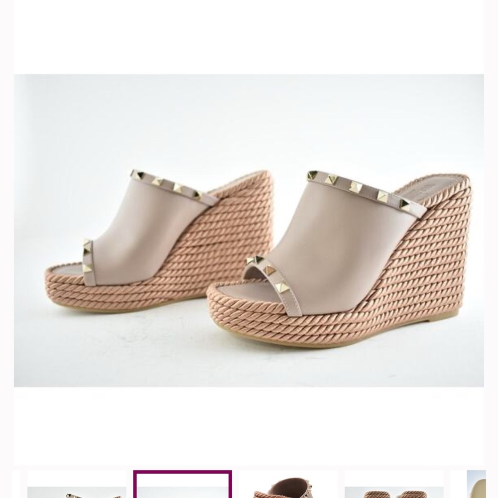 Valentino Studded Wedge Sandals - Cream and Tan